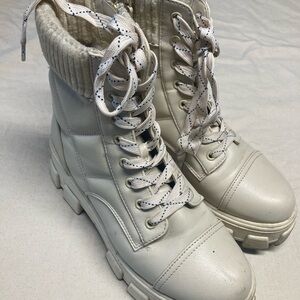 White Combat Moto Boots with Chunky Sole